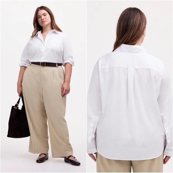 Madewell Top Plus Easy Y-Neck Button-Up Shirt Cotton Eyelet White 3X NWT New - Picture 2 of 12